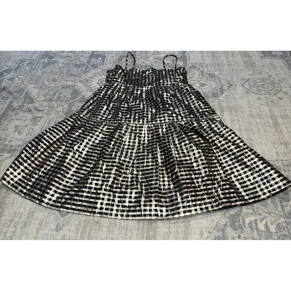 New J Crew JCREW Women's Dress Sleeveless‎ Metallic Check Black Gold Sz 8